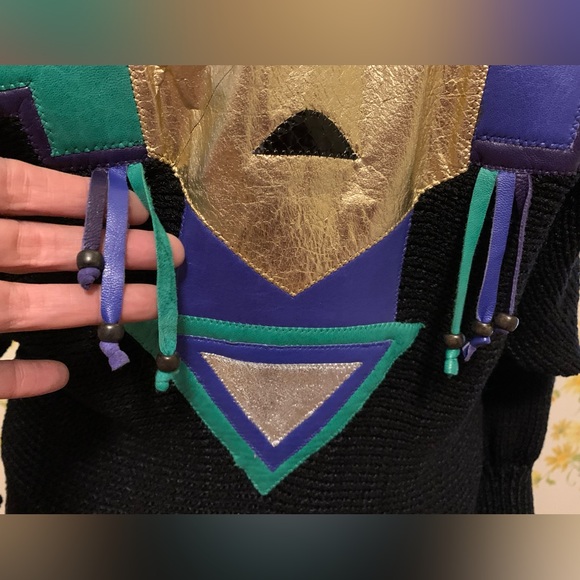 Augustina Vintage Leather Aztec Sweater size M - Picture 5 of 14